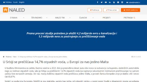 NALED - U Srbiji se prečišćava 14,7% otpadnih voda, u Evropi iza nas jedino Malta